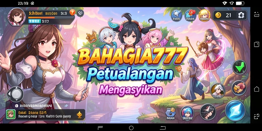 Tangkapan layar dari gameplay <strong>BAHAGIA777</strong> yang menampilkan karakter Anime yang beraksi.
