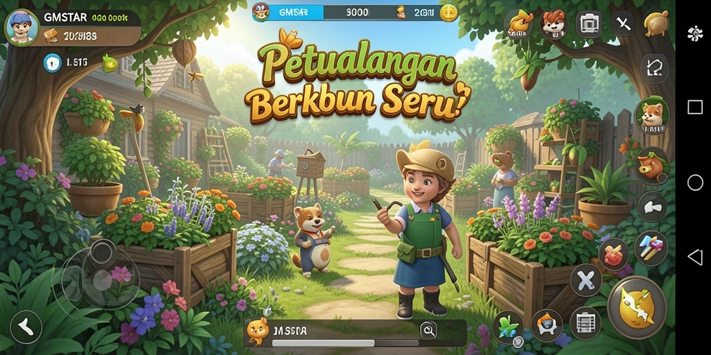 Gameplay seru di GMSTAR dengan kebun yang indah.