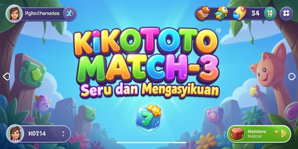 Screenshot menunjukkan gameplay KIKOTOTO dengan puzzle Match-3 yang menarik.