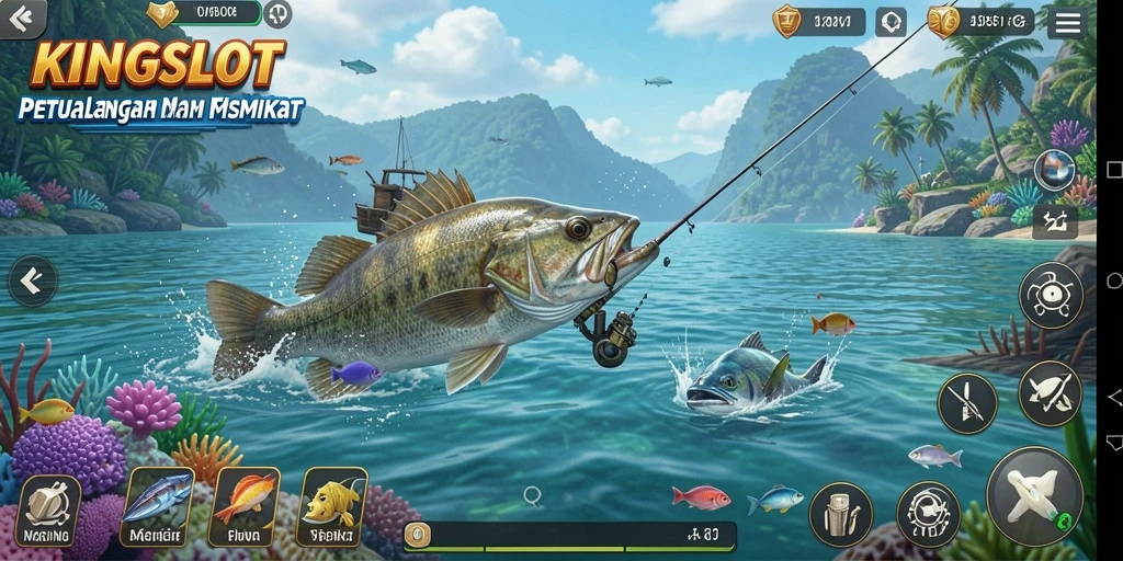 Tampilan gameplay KINGSLOT dengan suasana memancing yang menyenangkan.